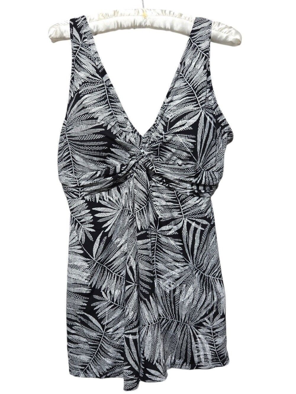 Swimsuits For All Black and White Palm One Piece Swimwear Dress Plus size 16